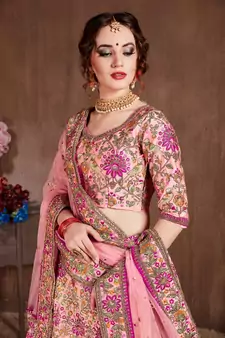 pastel fine embroidered lehenga set choli with dupatta for women