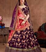 Attractive Purple Colored Fine Embroidered Designer Semi Stitched Lehenga Choli For Women