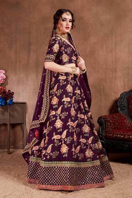 Attractive Purple Colored Fine Embroidered Designer Semi Stitched Lehenga Choli For Women 2