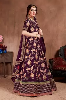 Attractive Purple Colored Fine Embroidered Designer Semi Stitched Lehenga Choli For Women