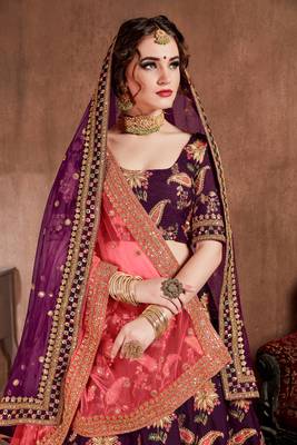 Attractive Purple Colored Fine Embroidered Designer Semi Stitched Lehenga Choli For Women 3
