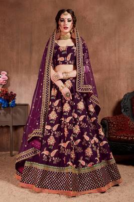 Attractive Purple Colored Fine Embroidered Designer Semi Stitched Lehenga Choli For Women 4