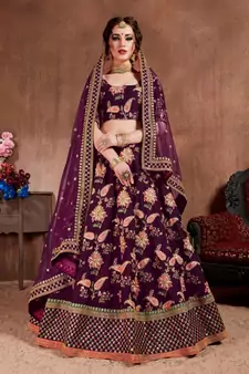 Attractive Purple Colored Fine Embroidered Designer Semi Stitched Lehenga Choli For Women
