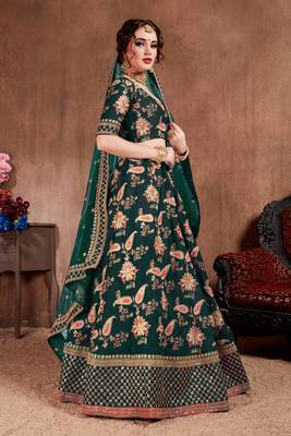 dark green fine embroidered lehenga set choli with dupatta for women 2