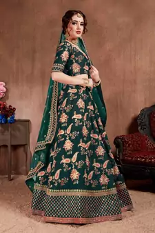 dark green fine embroidered lehenga set choli with dupatta for women