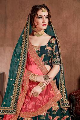 dark green fine embroidered lehenga set choli with dupatta for women 3