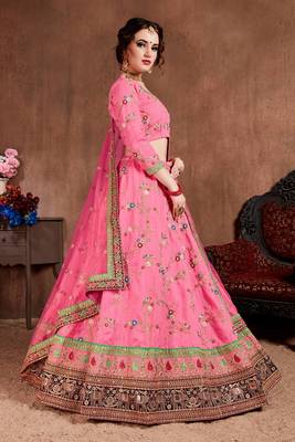 Stunning Baby-Pink Colored Embroidered Designer Semi Stitched Lehenga Choli For Women 2