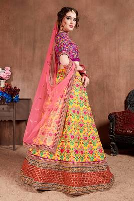 yellow fine embroidered lehenga set choli with dupatta for women 1