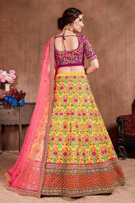 yellow fine embroidered lehenga set choli with dupatta for women 2