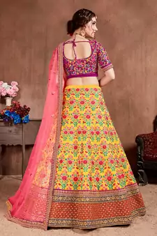 yellow fine embroidered lehenga set choli with dupatta for women