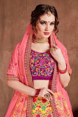 yellow fine embroidered lehenga set choli with dupatta for women 3
