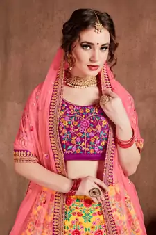 yellow fine embroidered lehenga set choli with dupatta for women