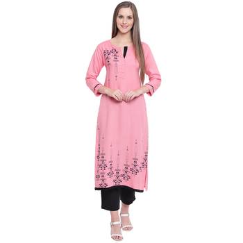 Pink printed rayon kurtas-and-kurtis 1