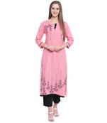 Pink printed rayon kurtas-and-kurtis