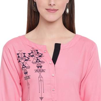 Pink printed rayon kurtas-and-kurtis 5