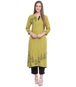 Green printed rayon kurtas-and-kurtis