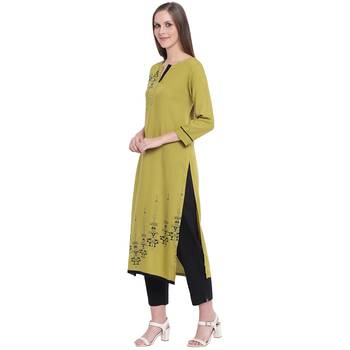 Green printed rayon kurtas-and-kurtis 3