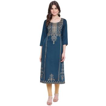 Blue printed rayon kurtas-and-kurtis 1