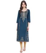 Blue printed rayon kurtas-and-kurtis