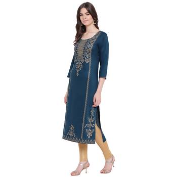 Blue printed rayon kurtas-and-kurtis 3