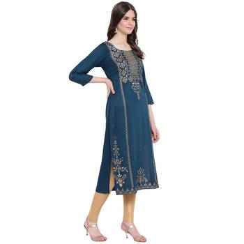 Blue printed rayon kurtas-and-kurtis 4