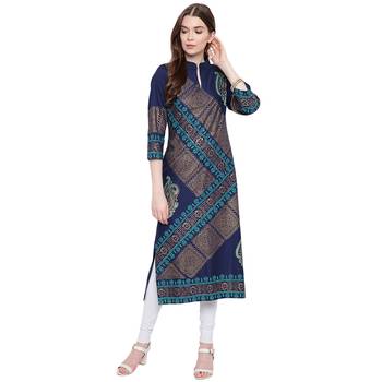 Navy-blue printed rayon kurtas-and-kurtis 1