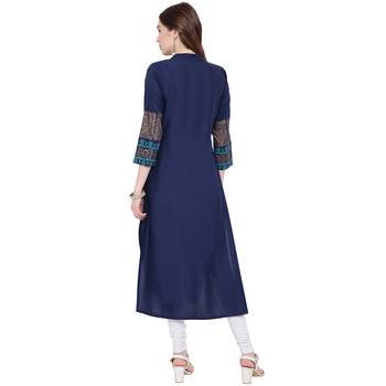 Navy-blue printed rayon kurtas-and-kurtis 2