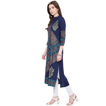 Navy-blue printed rayon kurtas-and-kurtis 3