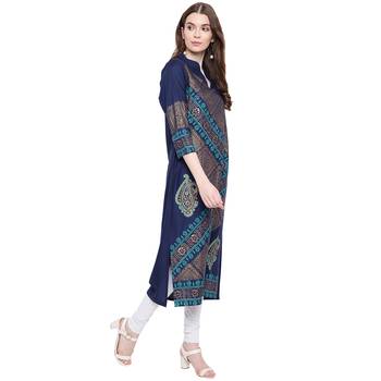 Navy-blue printed rayon kurtas-and-kurtis 4