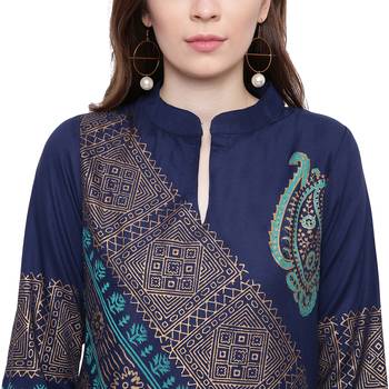 Navy-blue printed rayon kurtas-and-kurtis 5