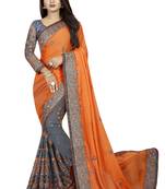 orange embroidered net saree with blouse