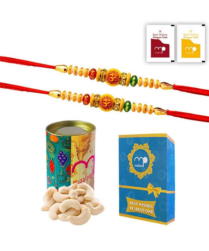 Online Rakhi Gift Set of 2 Holy Swastika Rakhi With Dry fruits and