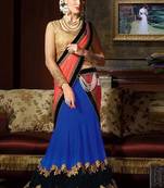 Dark Blue Embroidered Art Silk Unstitched Lehenga