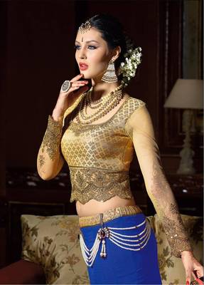 Dark Blue Embroidered Art Silk Unstitched Lehenga 2