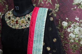 Multicolor Embroidered Velvet Unstitched Lehenga 3