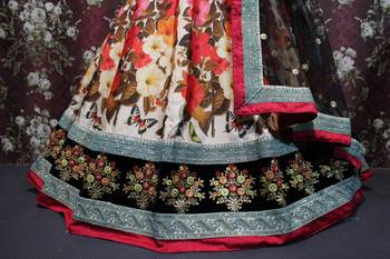 Multicolor Embroidered Velvet Unstitched Lehenga 4
