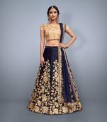 Navy Blue Sequins Embroidered Semi Velvet Lehenga Choli For Wedding