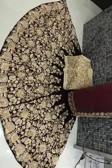 Maroon Sequins Embroidered Semi Velvet Lehenga Choli For Bride