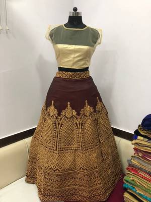 Maroon Embroidered Art Silk Unstitched Lehenga 2
