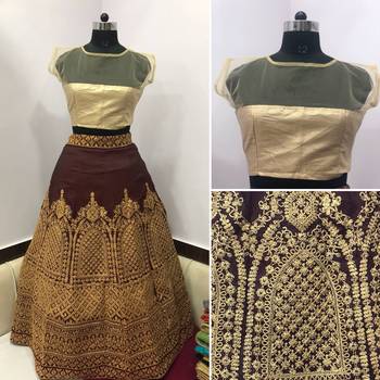 Maroon Embroidered Art Silk Unstitched Lehenga 3