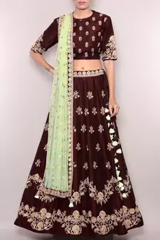 Maroon Embroidered Art Silk Semi Stitched wedding lehenga