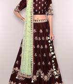 Maroon Embroidered Art Silk Semi Stitched wedding Lehenga