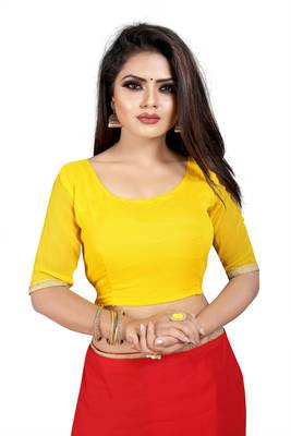 Red plain georgette saree with blouse 4