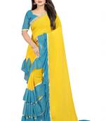 Yellow plain georgette saree with blouse