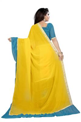 Yellow plain georgette saree with blouse 2