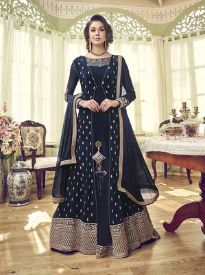 Blue embroidered georgette salwar 1