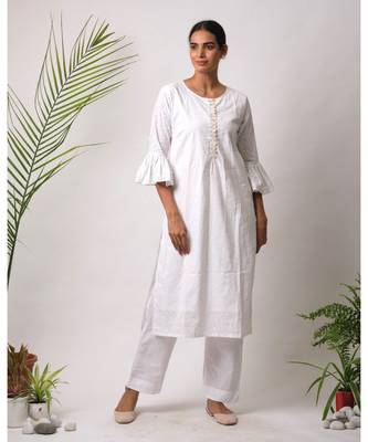 White hand block printed cotton kurtis 1