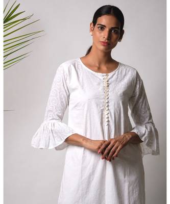 White hand block printed cotton kurtis 4