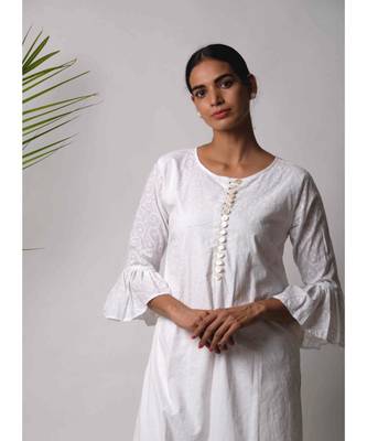White hand block printed cotton kurtis 2