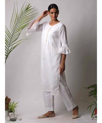 White hand block printed cotton kurtis 1
